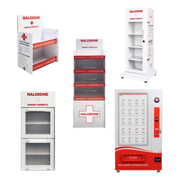 Naloxone floor distribution stand for public spaces