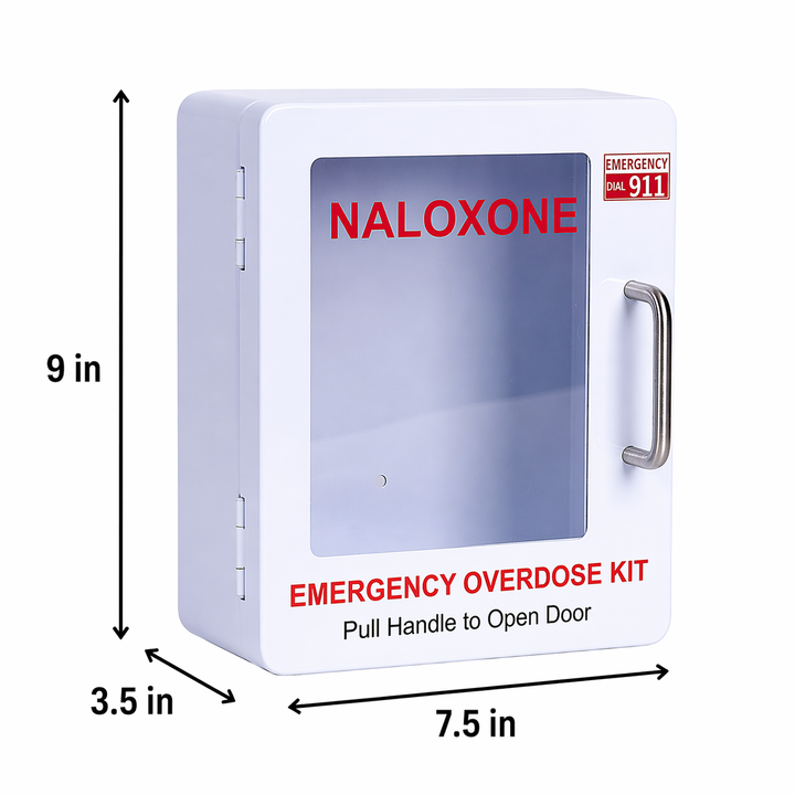 Naloxone Overdose Emergency Kit Wall Mount Cabinet Box with Sign - No Alarm or Lock