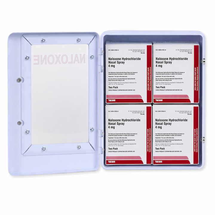 Naloxone Overdose Emergency Kit Wall Mount Cabinet Box with Sign - No Alarm or Lock