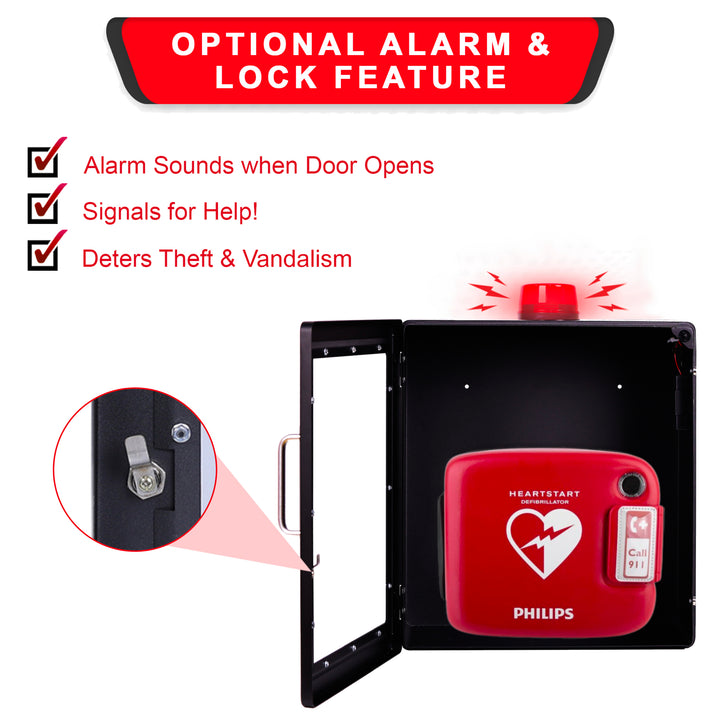 AED Defibrillator Wall Mount Cabinet | Optional Alarm & Lock | Durable Steel Frame | Fits All Brands of AED's for Public Spaces or Home