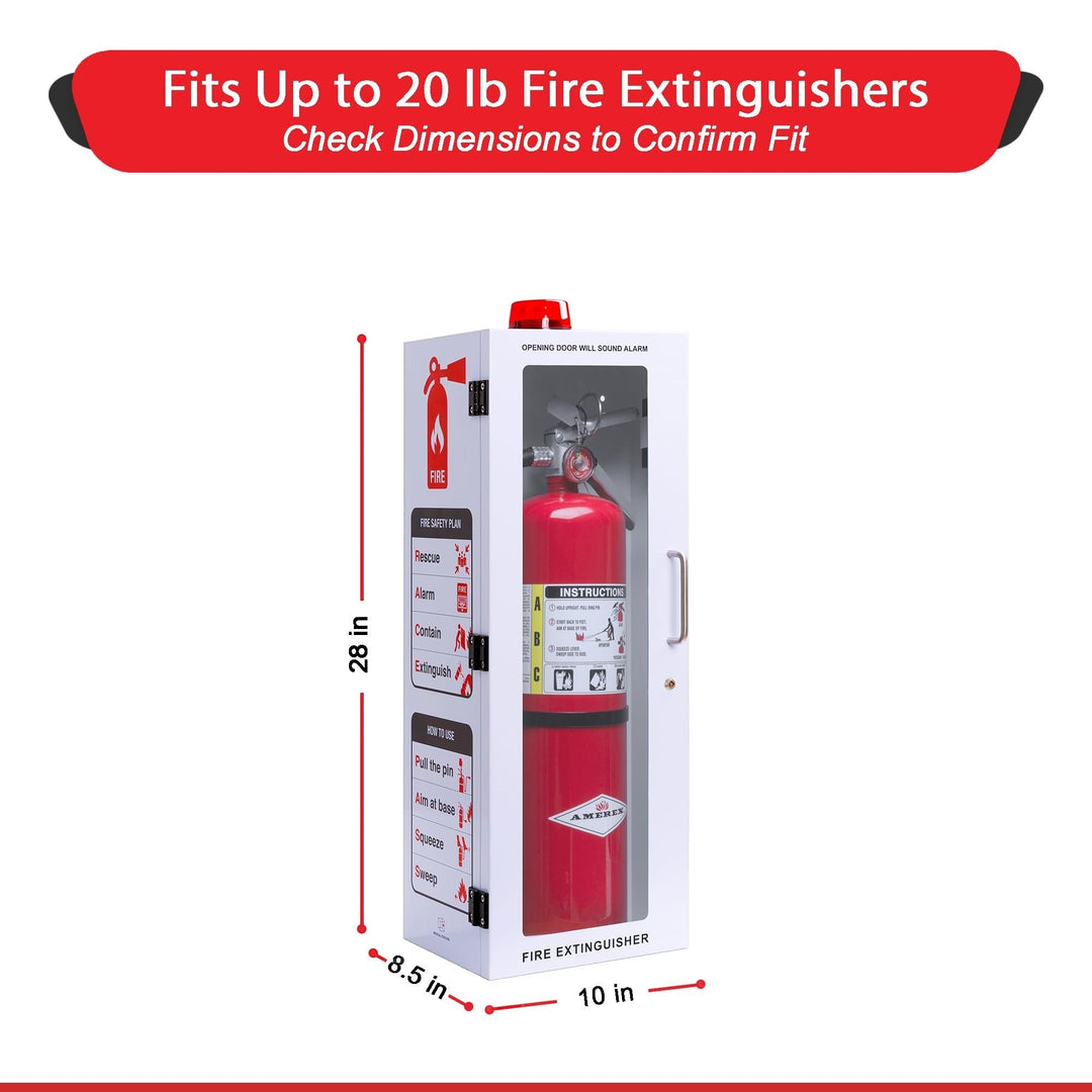 Overdose Kits white steel outdoor fire extinguisher wall mount cabinet with red alarm light and instructions