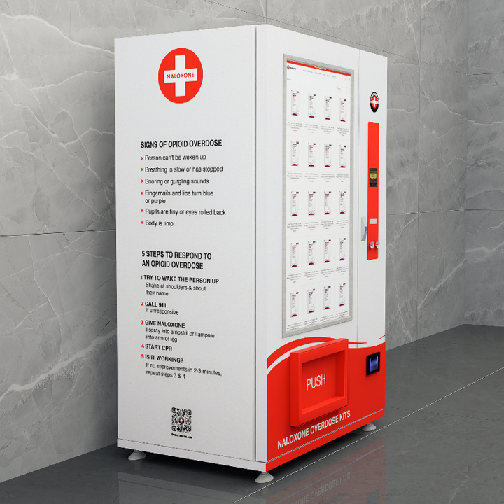 Naloxone Harm Reduction Vending Machine with 55" Video Screen