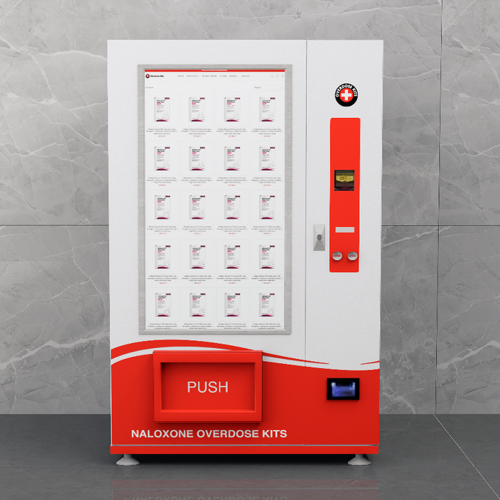 Naloxone Harm Reduction Vending Machine with 55" Video Screen