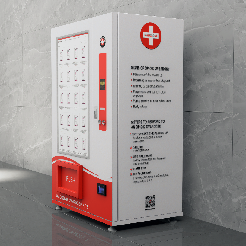 Naloxone Harm Reduction Vending Machine with 55" Video Screen