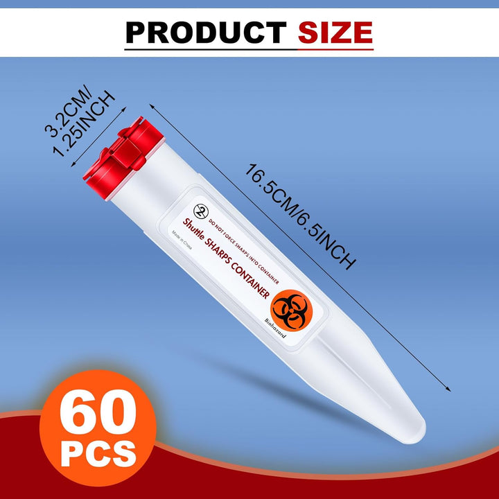 Shuttle slipknot container with biohazard symbol and measurement details on a blue background