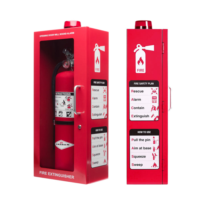 Fire Extinguisher Cabinet | Wall & Surface Mount | Holds up to 10 lb Extinguishers | Optional Alarm & Lock | Fire Safety Instructions Included