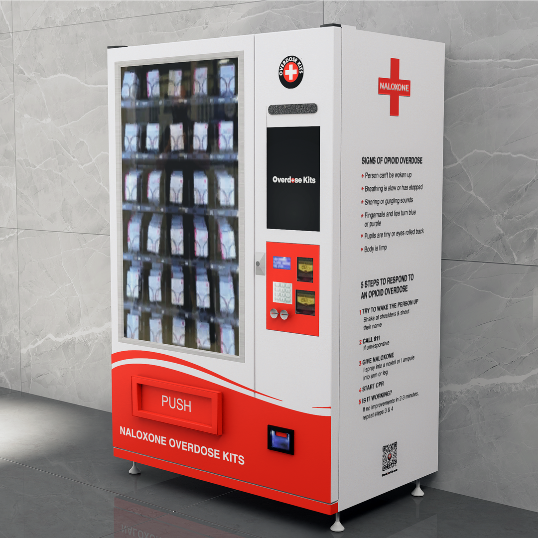 Naloxone Harm Reduction Vending Machine with 22" Video Screen
