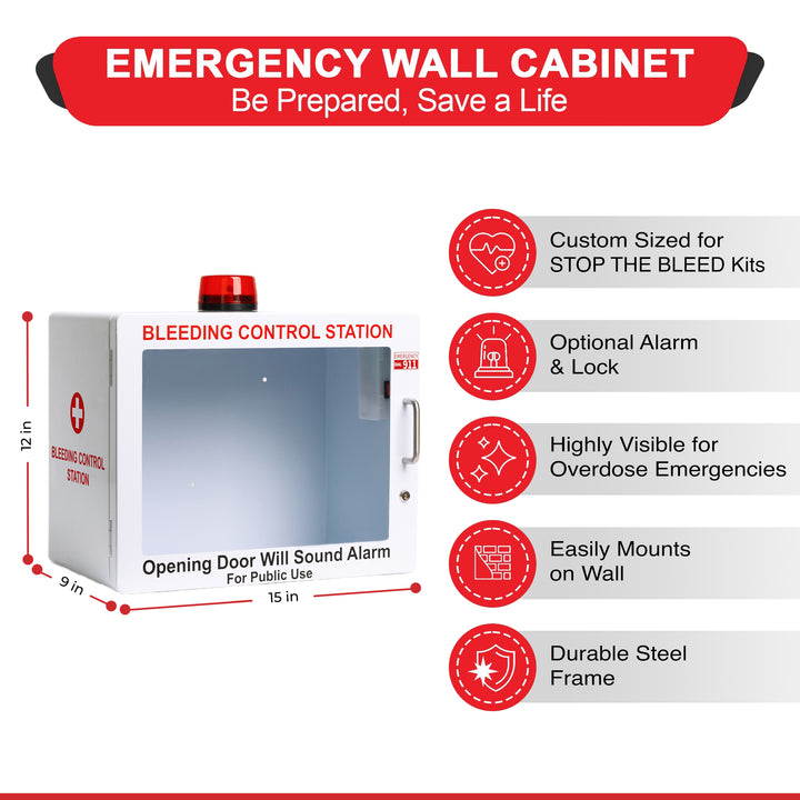 STOP THE BLEED Trauma Bleeding Control Kit + Emergency Wall Mount Cabinet - Station + 6 Kits-Cabinet + 1 Kit -  6