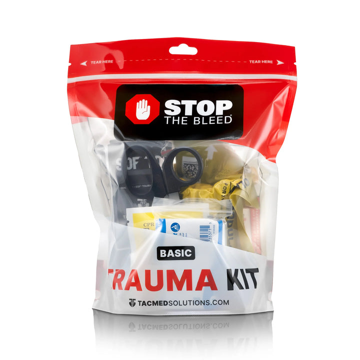 Stop the Bleed trauma kit packaging with visible brand logo on a white background
