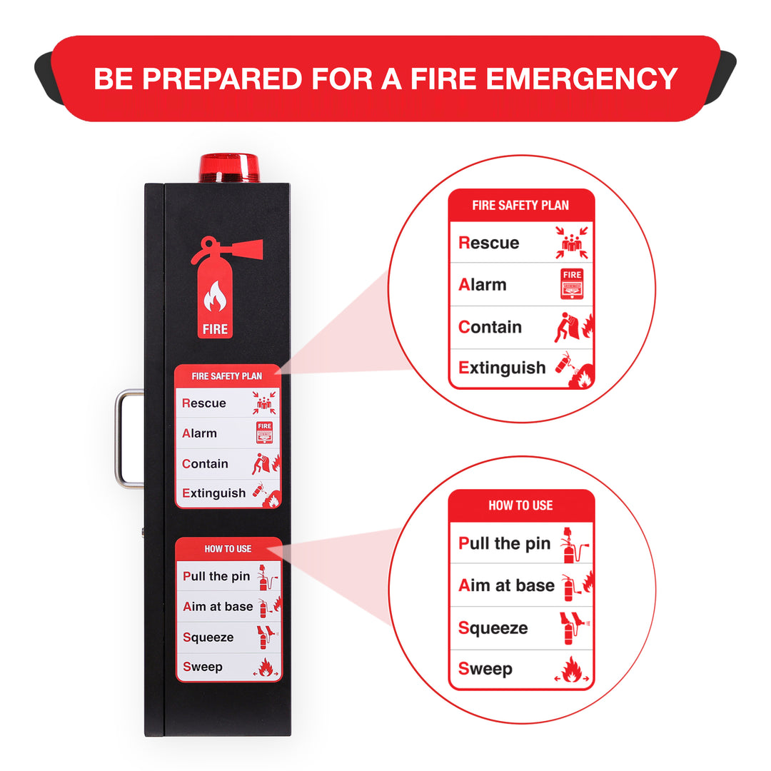 Fire Extinguisher Cabinet | Wall & Surface Mount | Holds 2.5 pound, 5 lb or 10 lb Extinguishers | Optional Alarm & Lock | Fire Safety Instructions Included