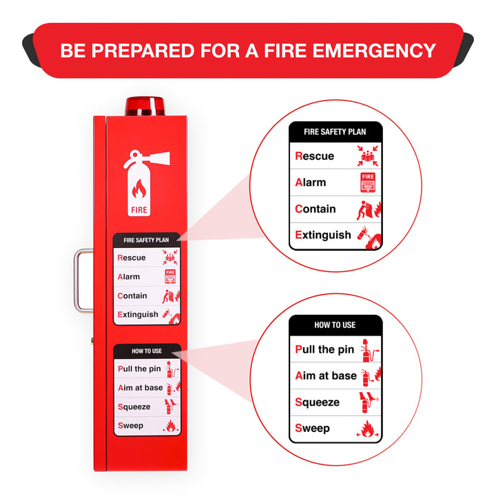 Fire Extinguisher Cabinet | Wall & Surface Mount | Holds 2.5 pound, 5 lb or 10 lb Extinguishers | Optional Alarm & Lock | Fire Safety Instructions Included