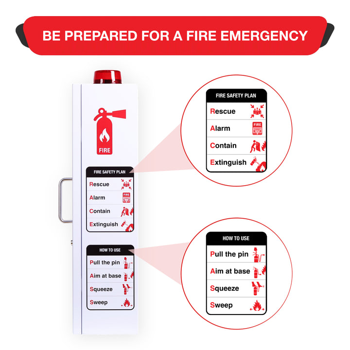 Fire Extinguisher Cabinet | Wall & Surface Mount | Holds up to 10 lb Extinguishers | Optional Alarm & Lock | Fire Safety Instructions Included