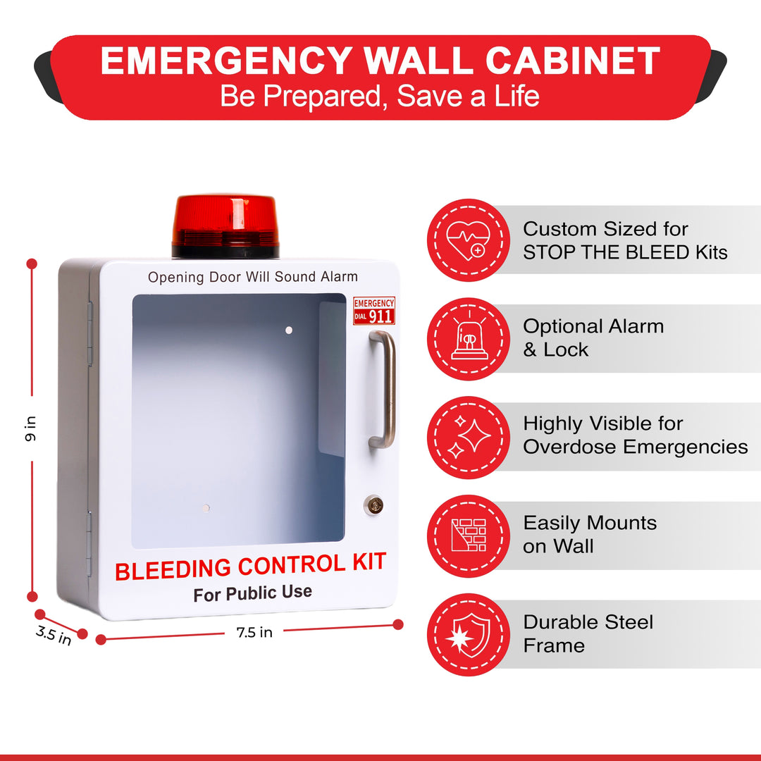 STOP THE BLEED Trauma Bleeding Control Kit + Emergency Wall Mount Cabinet