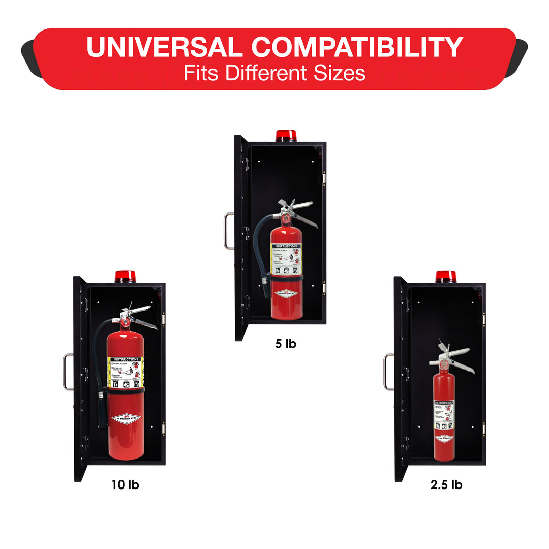 Fire Extinguisher Cabinet | Wall & Surface Mount | Holds up to 10 lb Extinguishers | Optional Alarm & Lock | Fire Safety Instructions Included