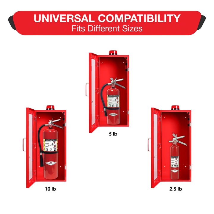 Fire Extinguisher Cabinet | Wall & Surface Mount | Holds up to 10 lb Extinguishers | Optional Alarm & Lock | Fire Safety Instructions Included