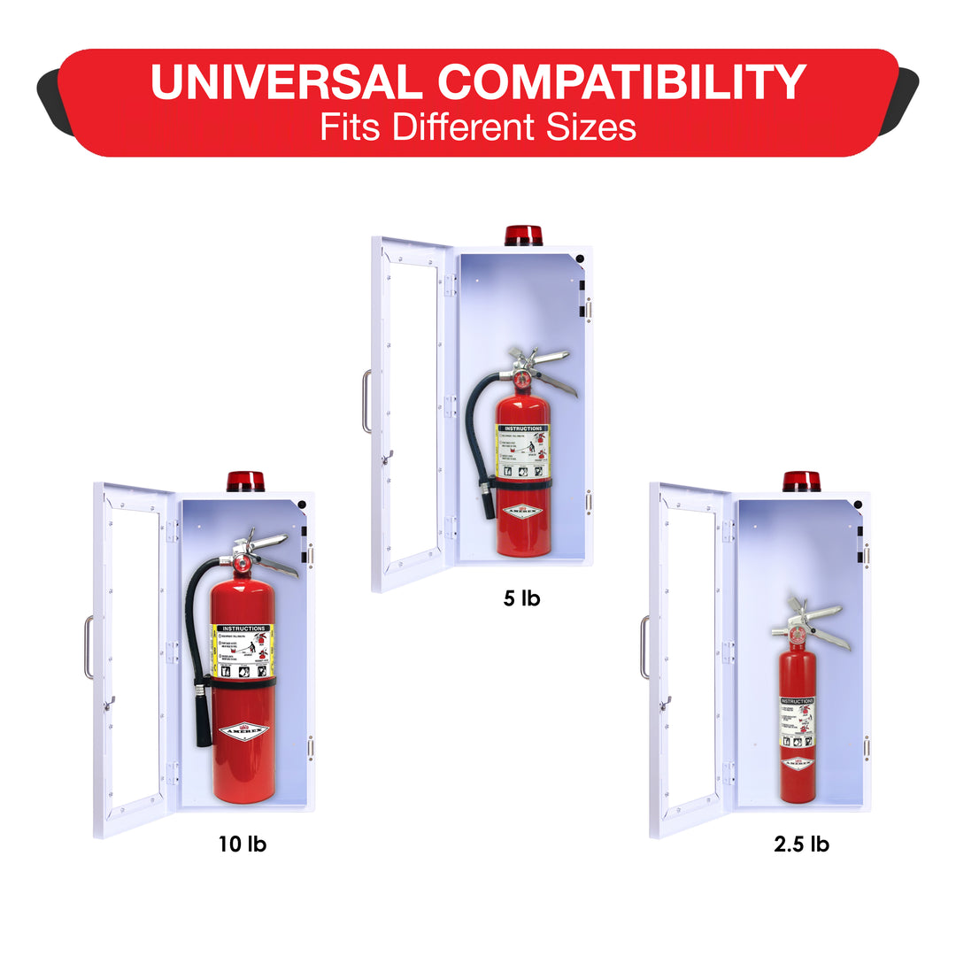 Fire Extinguisher Cabinet | Wall & Surface Mount | Holds up to 10 lb Extinguishers | Optional Alarm & Lock | Fire Safety Instructions Included