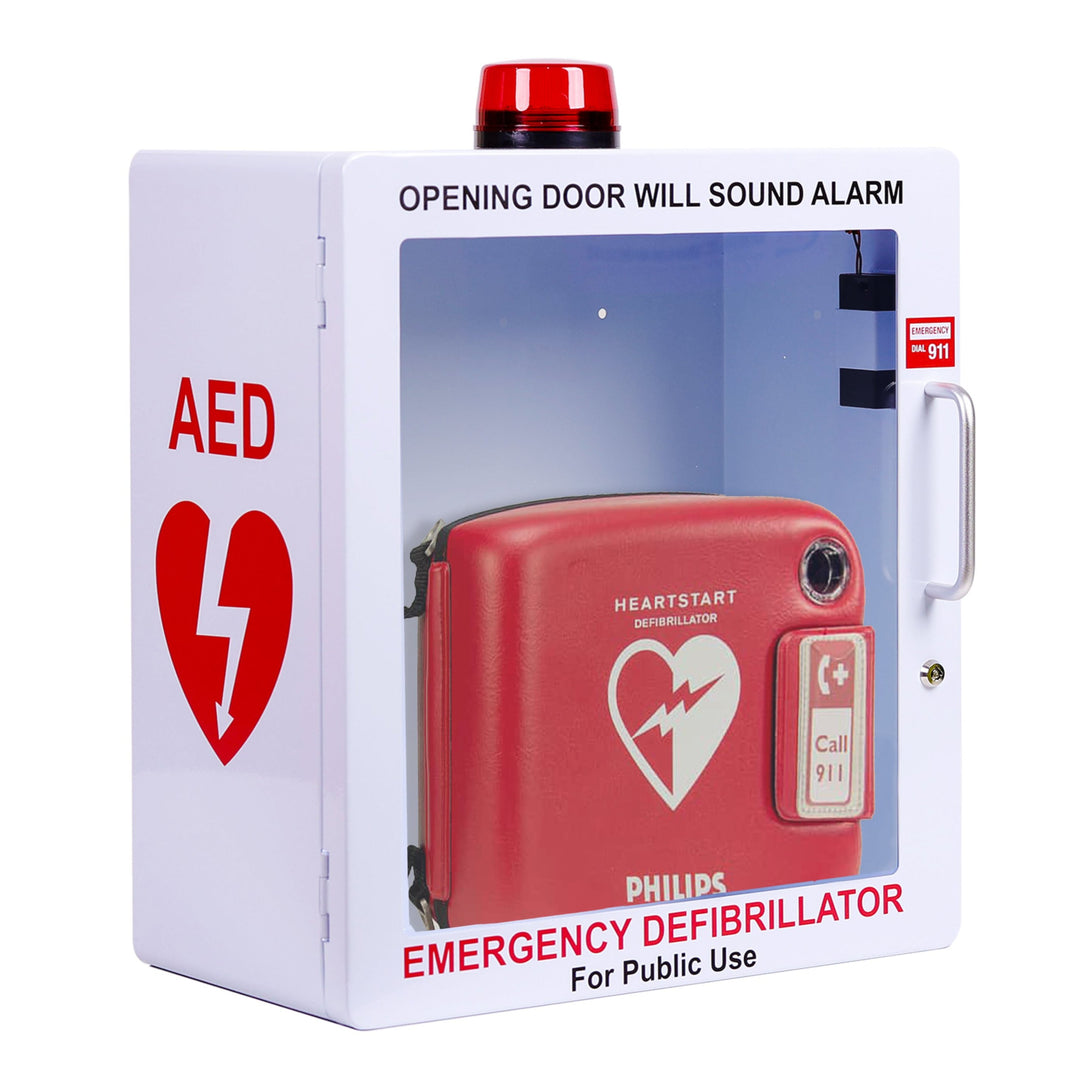 AED Defibrillator Wall Mount Cabinet | Optional Alarm & Lock | Durable Steel Frame | Fits All Brands of AED's for Public Spaces or Home