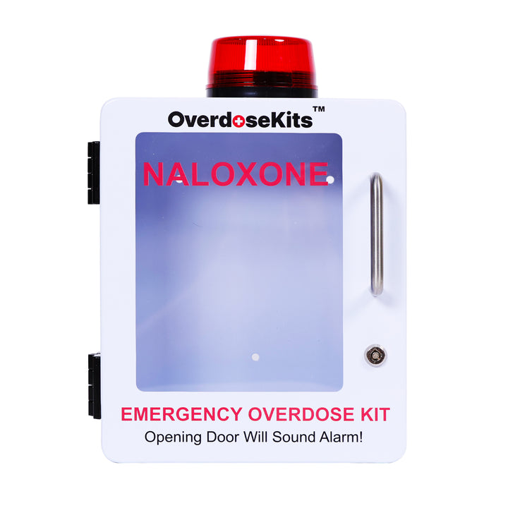 Naloxone Overdose Emergency Kit Cabinet - Designed for Wall Mount & Public Access (Optional Alarm & Lock)