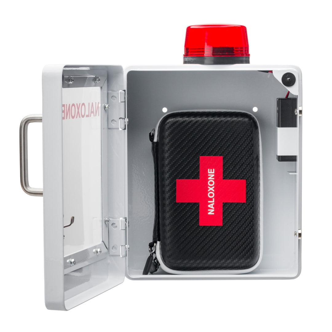 Naloxone Overdose Emergency Kit Cabinet - Designed for Wall Mount & Public Access (Optional Alarm & Lock)