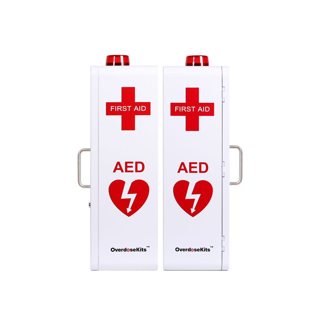 Emergency Medical Station | AED & Naloxone Wall Mount Cabinet Designed to Store AED's, Naloxone Overdose Kits, Bleeding Control Kits & First Aid Kits for Public Spaces