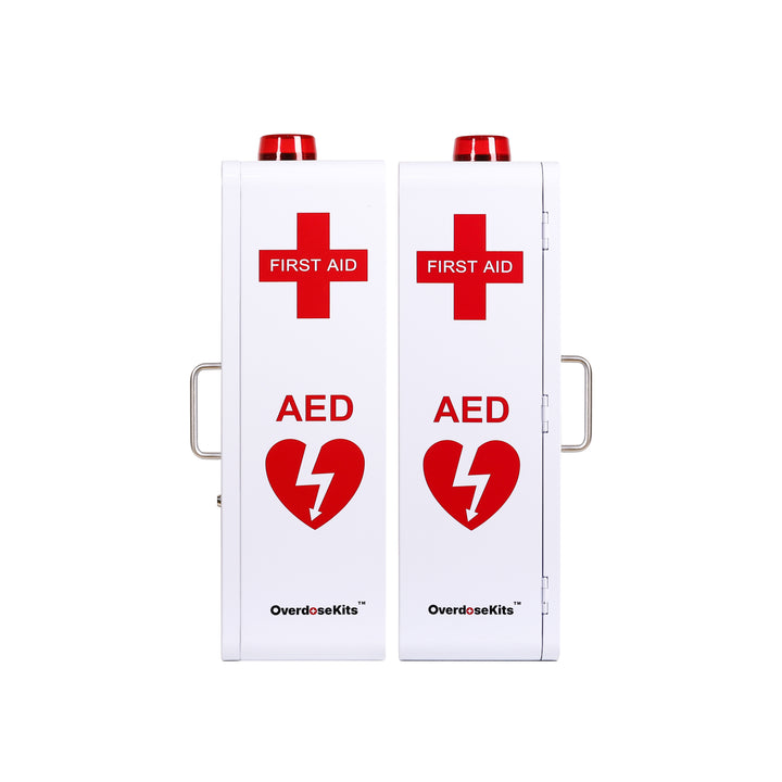 Emergency Medical Station | AED & Naloxone Wall Mount Cabinet Designed to Store AED's, Naloxone Overdose Kits, Bleeding Control Kits & First Aid Kits for Public Spaces