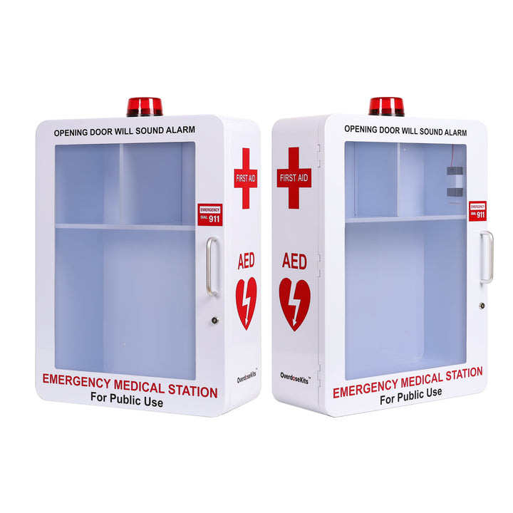 Emergency Medical Station | AED & Naloxone Wall Mount Cabinet Designed to Store AED's, Naloxone Overdose Kits, Bleeding Control Kits & First Aid Kits for Public Spaces