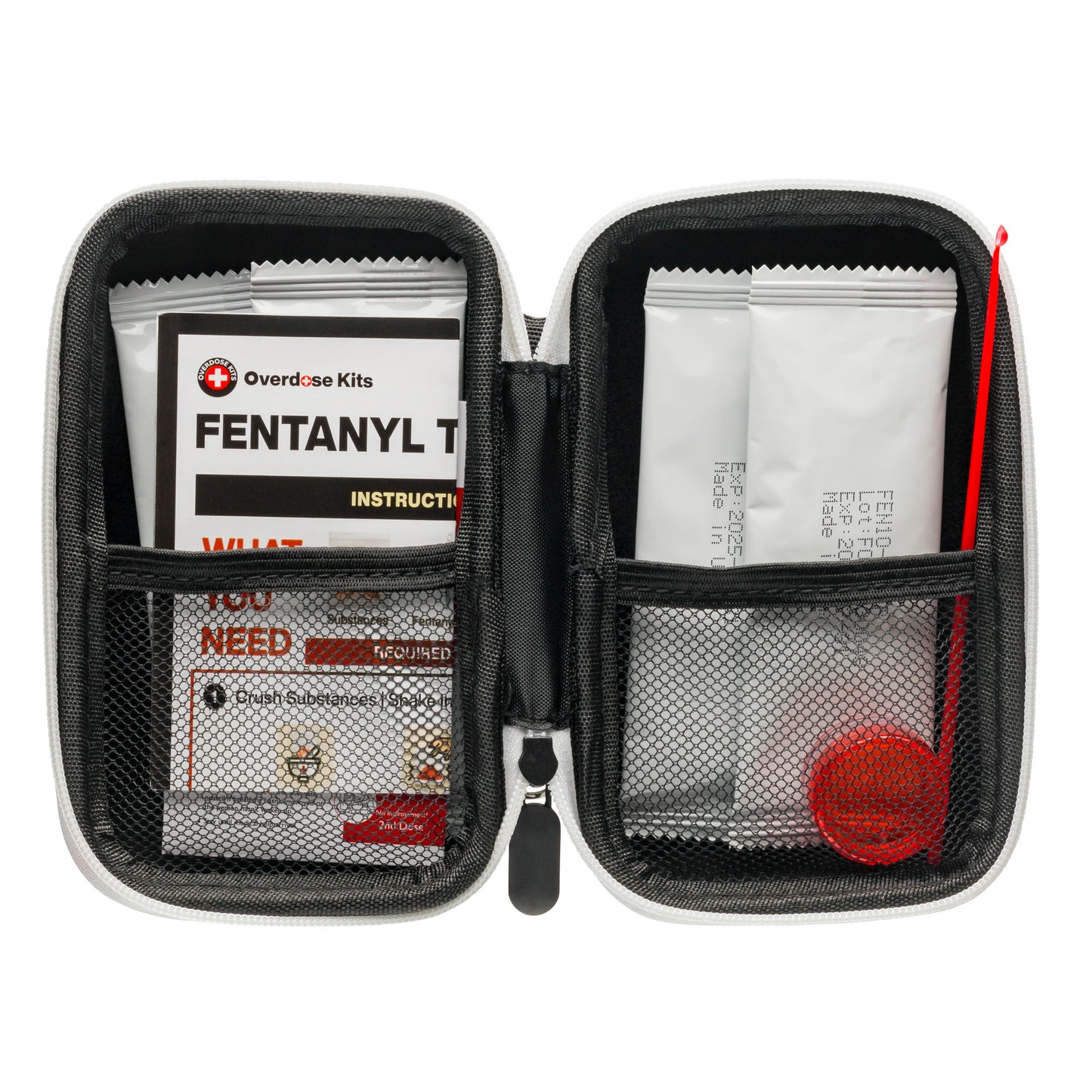 Fentanyl Test Strip Opioid Overdose Prevention Kit - Includes 5 Fentanyl Test Strips, Hardshell Case, Mixing Container, 10mg Spoon and Instructions