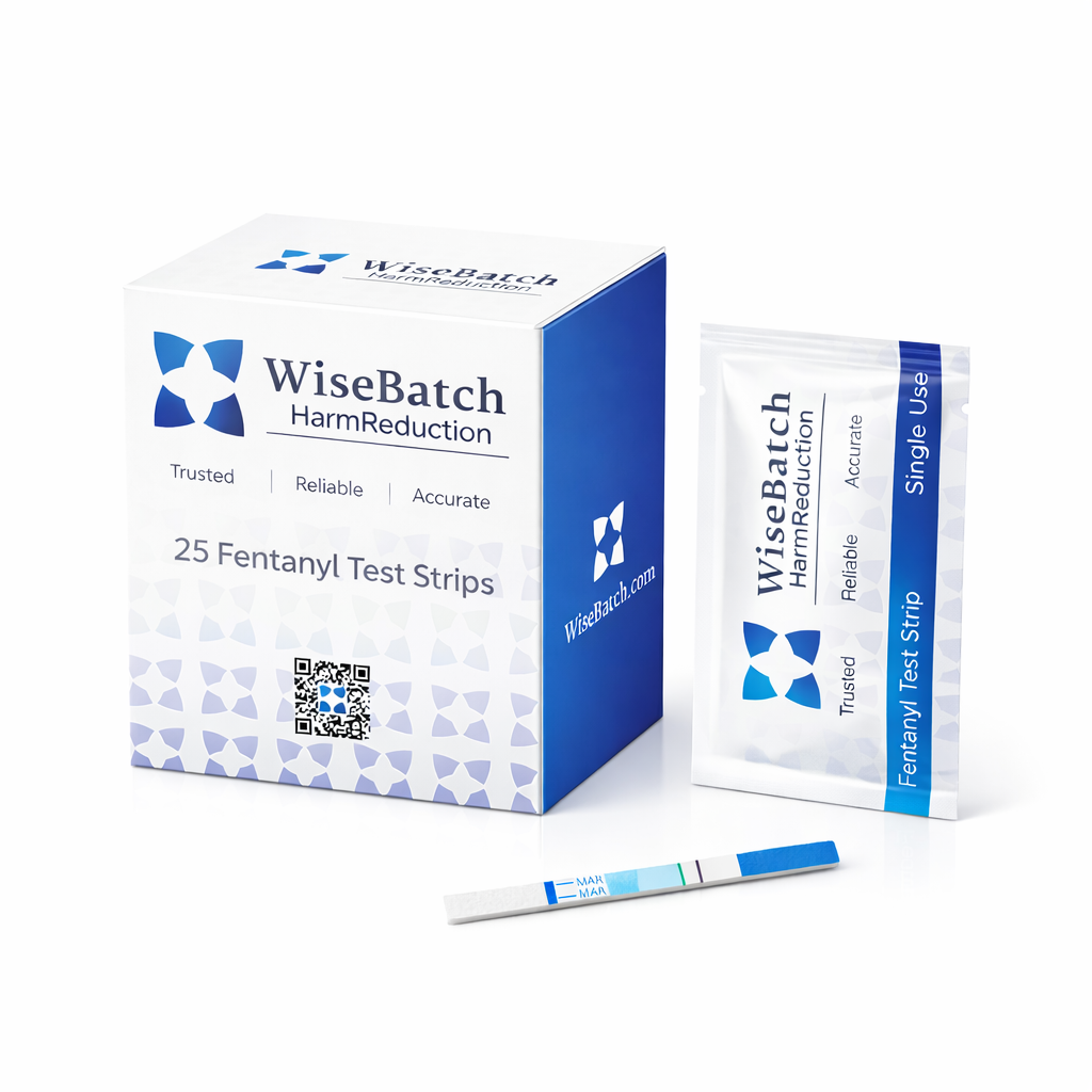 WiseBatch Fentanyl Test Strips packaging on a white background