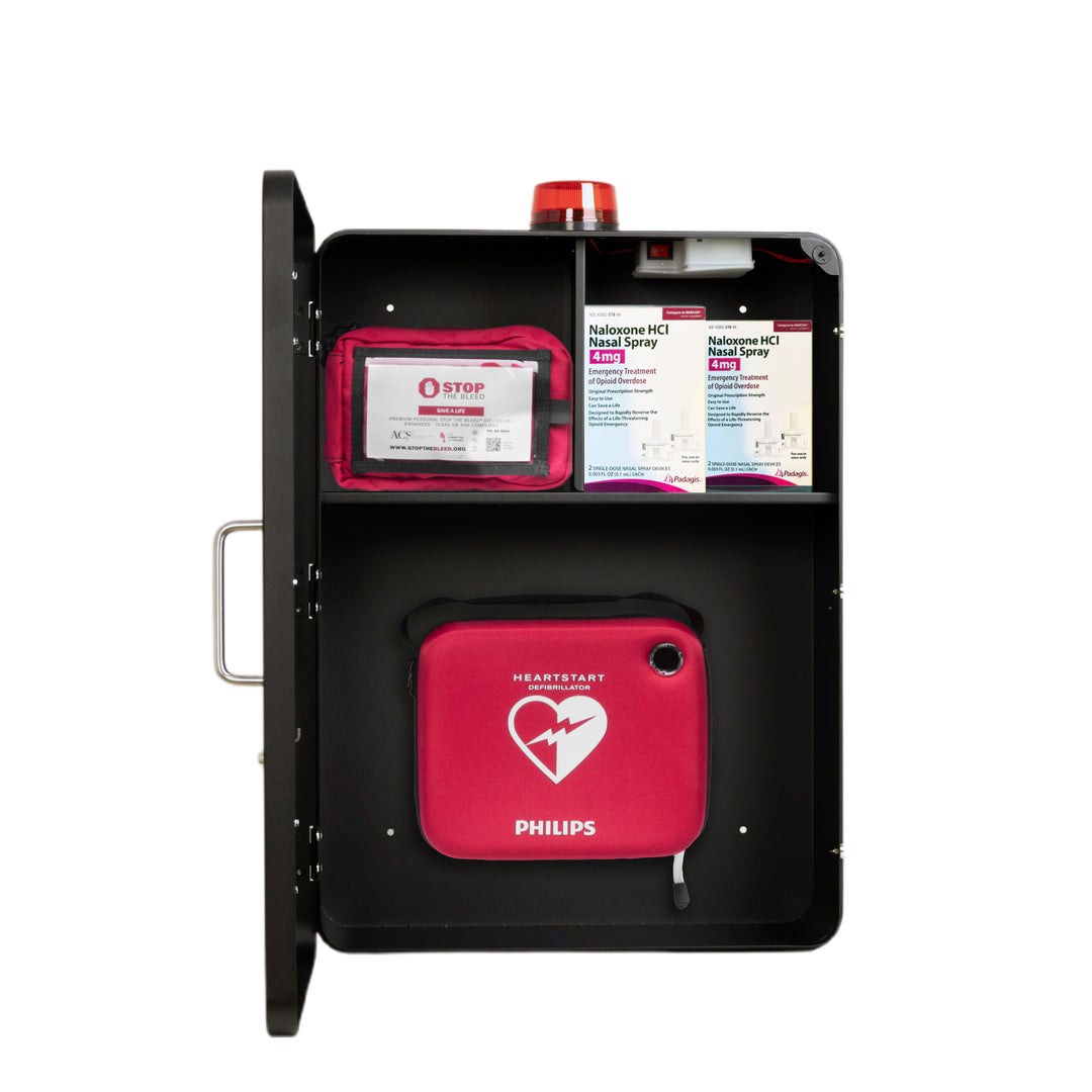 Safe Station Emergency Medical Cabinet – Wall Mount Storage for AED, Naloxone, Bleeding Control & First Aid - White / Medium / Standard (No Heating)-White / Medium / Heating Included-White / Large / Standard (No Heating)-White / Large / Heating Included-Black / Medium / Standard (No Heating) -  24